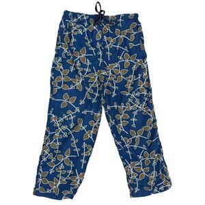 Peter Alexander Casual 100% Cotton Pants in Blue & Gold Vine Print Size Large